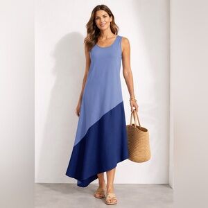 Chico’s Blue Color-Block Asymmetrical Maxi Dress | Petite 4/6